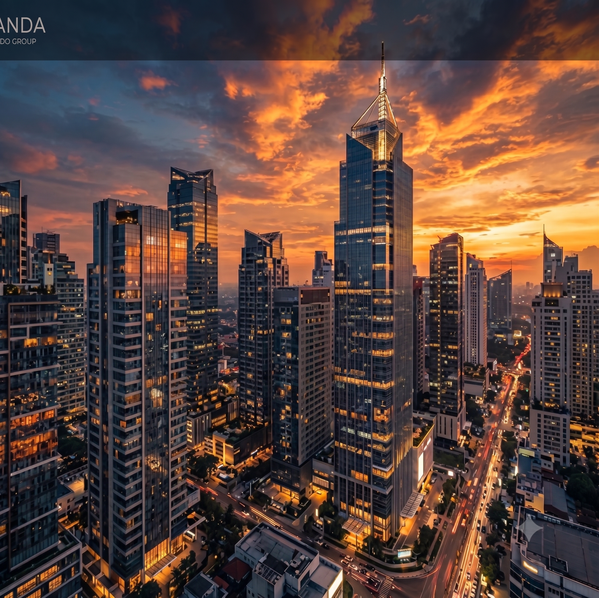 Skyline kota modern dengan gedung pencakar langit
